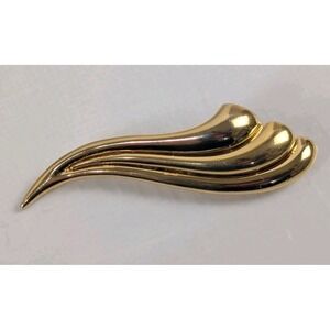 Vintage TAI Gold Tone Abstract Ribbon Brooch Pin Signed 3" Minimalist